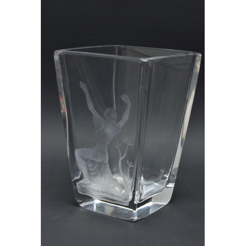 209 - SIMON GATE (1883-1945) FOR ORREFORS, A TAPERING SQUARE FORM VASE, etched to one side with an apostol... 