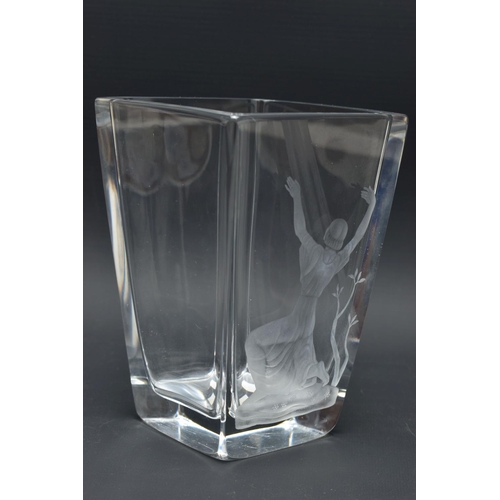 209 - SIMON GATE (1883-1945) FOR ORREFORS, A TAPERING SQUARE FORM VASE, etched to one side with an apostol... 