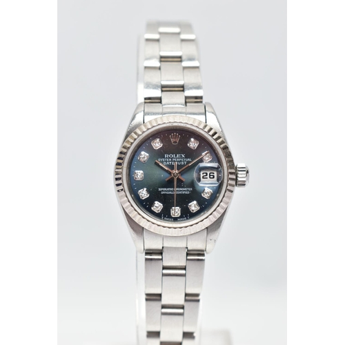 24 - AN 'ROLEX' OYSTER PERPETUAL DATEJUST 26 WRISTWATCH, model number 69174, serial number E638376, autom... 