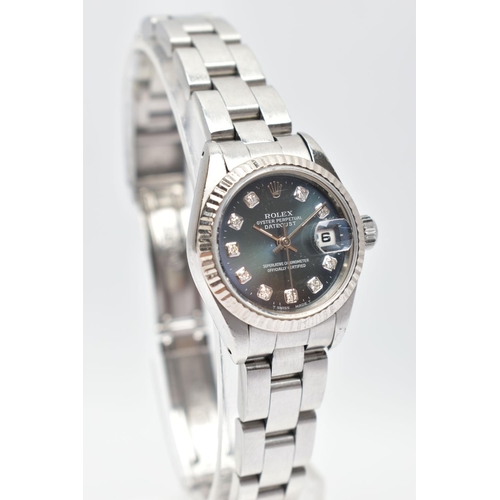 24 - AN 'ROLEX' OYSTER PERPETUAL DATEJUST 26 WRISTWATCH, model number 69174, serial number E638376, autom... 