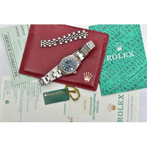 24 - AN 'ROLEX' OYSTER PERPETUAL DATEJUST 26 WRISTWATCH, model number 69174, serial number E638376, autom... 