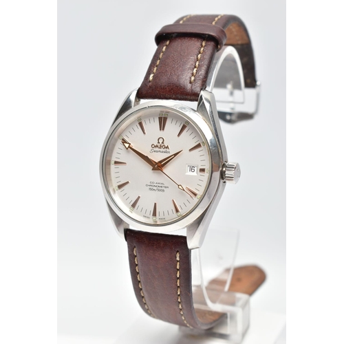 27 - AN OMEGA SEAMASTER 'AQUA TERRA' WRISTWATCH, the matt cream dial, with rose gold tone luminescent bat... 