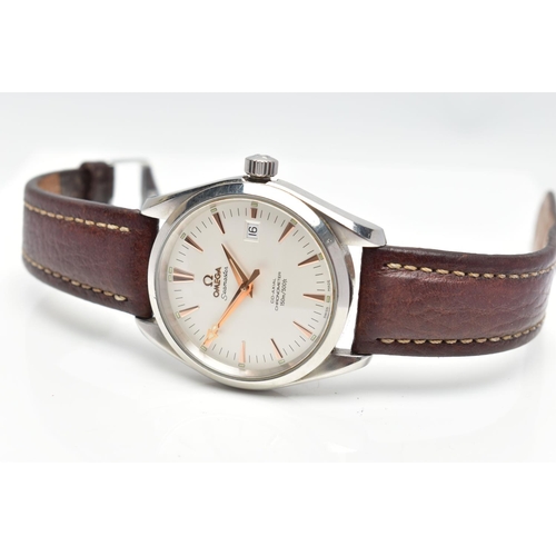 27 - AN OMEGA SEAMASTER 'AQUA TERRA' WRISTWATCH, the matt cream dial, with rose gold tone luminescent bat... 