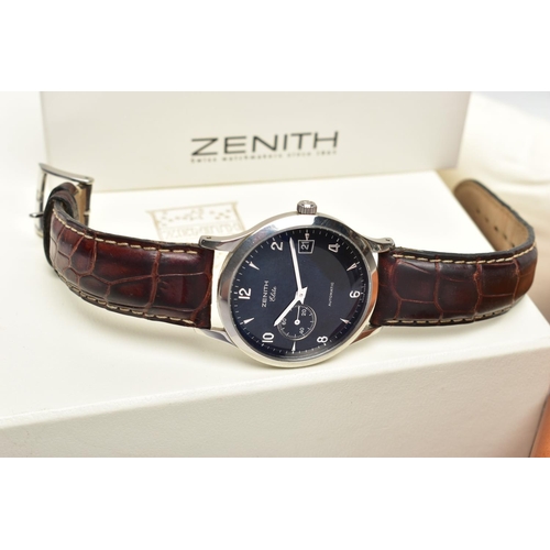 28 - A ZENITH 'ELITE' AUTOMATIC WRISTWATCH, the black dial with silver tone hourly applied batons and Ara... 