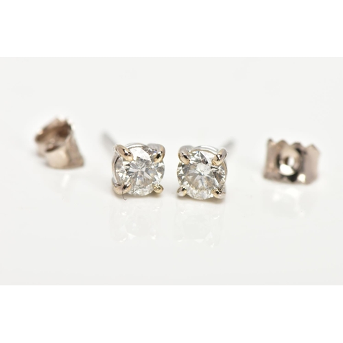 3 - A MODERN PAIR OF 18CT WHITE GOLD DIAMOND STUD EARRINGS, estimated total modern round brilliant cut w... 