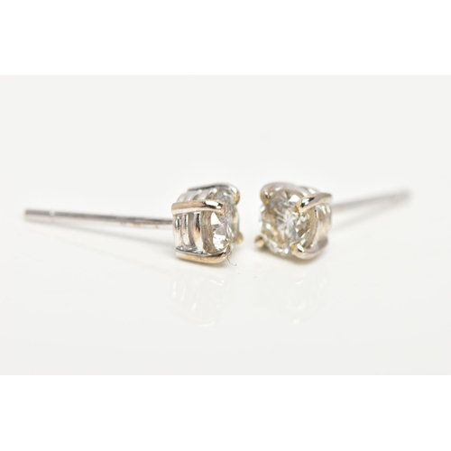 3 - A MODERN PAIR OF 18CT WHITE GOLD DIAMOND STUD EARRINGS, estimated total modern round brilliant cut w... 