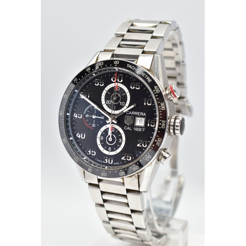 30 - A TAG HEUER 'CARRERA 1887' WRISTWATCH, the matt black dial with silver tone twelve hour Arabic numer... 