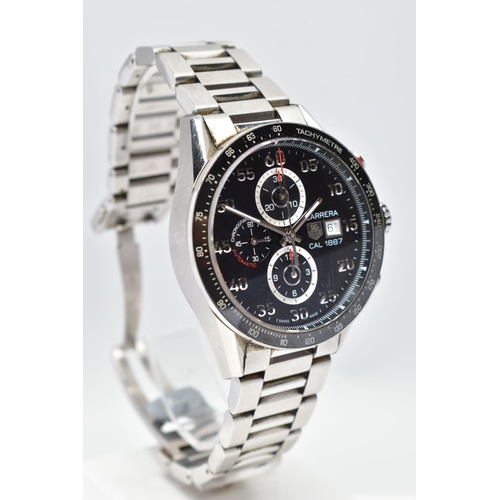 30 - A TAG HEUER 'CARRERA 1887' WRISTWATCH, the matt black dial with silver tone twelve hour Arabic numer... 