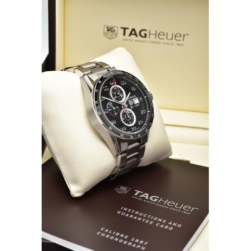 30 - A TAG HEUER 'CARRERA 1887' WRISTWATCH, the matt black dial with silver tone twelve hour Arabic numer... 