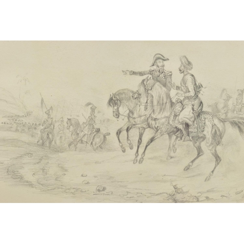 323 - TWO EARLY 19TH CENTURY PENCIL SKETCHES, comprising a sketch depicting Ottoman and European military ... 