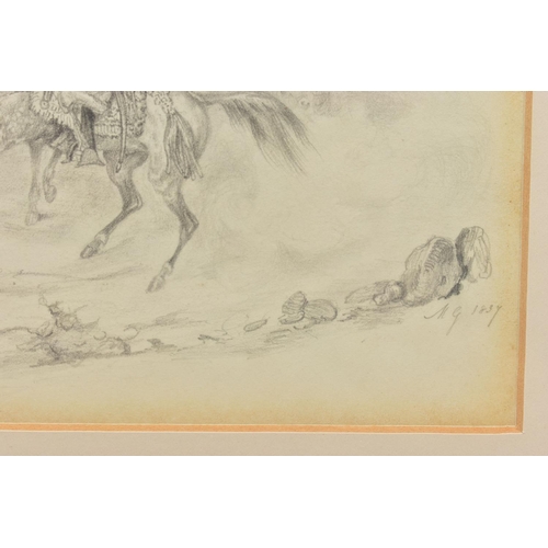 323 - TWO EARLY 19TH CENTURY PENCIL SKETCHES, comprising a sketch depicting Ottoman and European military ... 