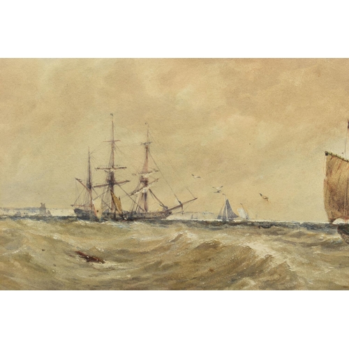 326 - THOMAS BUSH HARDY (1842-1897) 'OFF THE NORTH FORELAND', a maritime scene depicting boats off the coa... 