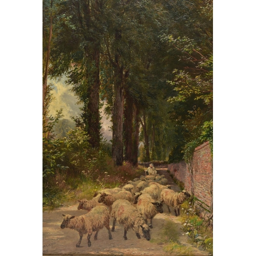 328 - HENRY GARLAND (active 1854-1890) 'A LANE, HURLEY, BERKS', a pastoral landscape depicting a shepherd ... 