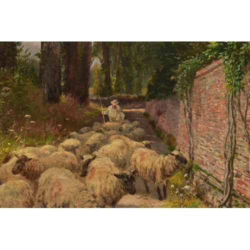 328 - HENRY GARLAND (active 1854-1890) 'A LANE, HURLEY, BERKS', a pastoral landscape depicting a shepherd ... 