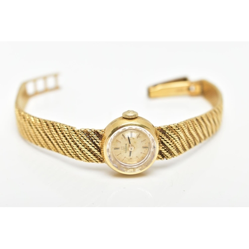 33 - AN 18CT GOLD OMEGA WRISTWATCH, hand wound movement, round gold dial signed 'Omega', baton markers, p... 