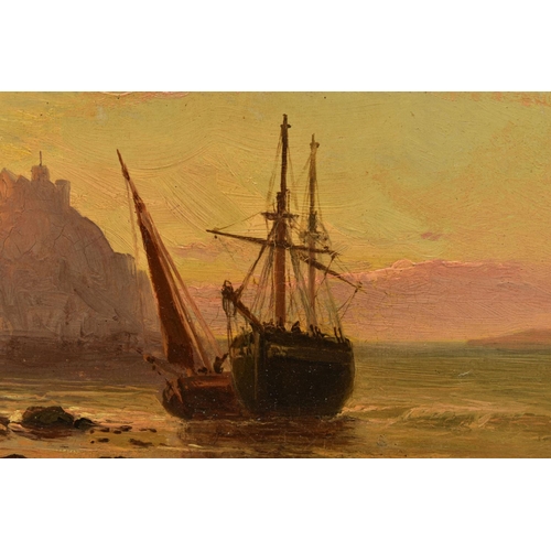 341 - 19TH CENTURY BRITISH SCHOOL, STUDY OF FISHING VESSELS AT LOW TIDE, possibly Mounts Bay, Cornwall, no... 