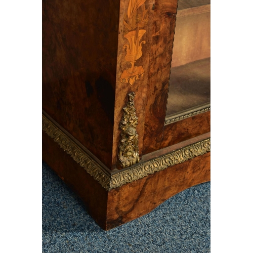 344 - A PAIR OF 19TH CENTURY FRENCH BURR WALNUT AND MARQUETRY INLAID BOOKCASES, the double glazed doors en... 