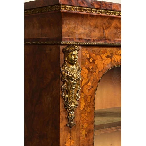 344 - A PAIR OF 19TH CENTURY FRENCH BURR WALNUT AND MARQUETRY INLAID BOOKCASES, the double glazed doors en... 