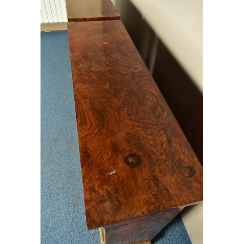 344 - A PAIR OF 19TH CENTURY FRENCH BURR WALNUT AND MARQUETRY INLAID BOOKCASES, the double glazed doors en... 