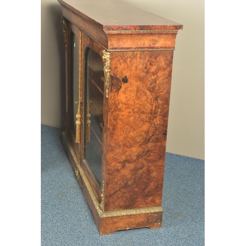 344 - A PAIR OF 19TH CENTURY FRENCH BURR WALNUT AND MARQUETRY INLAID BOOKCASES, the double glazed doors en... 