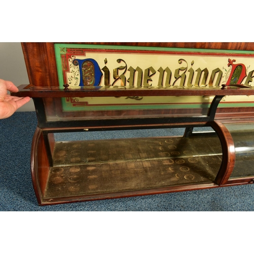 346 - A 19TH CENTURY MAHOGANY DISPENSING APOTHECARY CABINET, with an carved foliate surmount, coloured gla... 