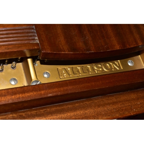 353 - ALLISON OF LONDON, A MAHOGANY PETITE BABY GRAND PIANO, serial number unknown, supplied by Harrods of... 