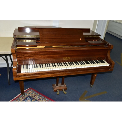 353 - ALLISON OF LONDON, A MAHOGANY PETITE BABY GRAND PIANO, serial number unknown, supplied by Harrods of... 