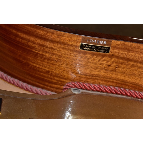 354 - W HOFFMANN (c1975) A GLOSS MAHOGANY PARLOR GRAND PIANO, the lid enclosing the serial number 104286, ... 