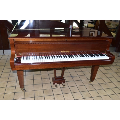 354 - W HOFFMANN (c1975) A GLOSS MAHOGANY PARLOR GRAND PIANO, the lid enclosing the serial number 104286, ... 