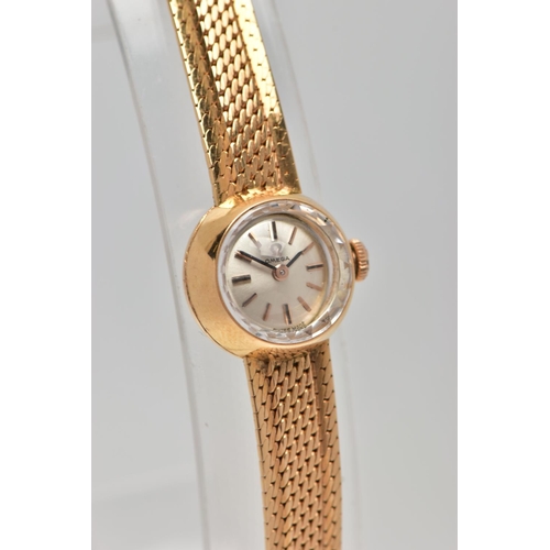 36 - A MID TWENTEITH CENTURY OMEGA LADIES GOLD WRISTWATCH, a small round case measuring 15.4mm in diamete... 