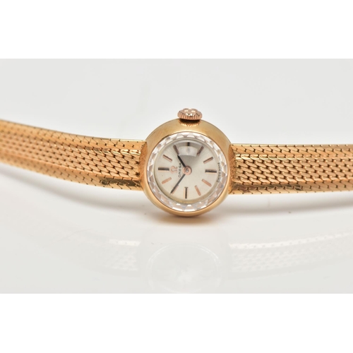 36 - A MID TWENTEITH CENTURY OMEGA LADIES GOLD WRISTWATCH, a small round case measuring 15.4mm in diamete... 