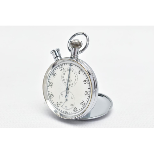 38 - A 'HEUER' SPLIT SECONDS POCKET STOPWATCH, a hand wound movement, round white dial signed 'Heuer', Ar... 