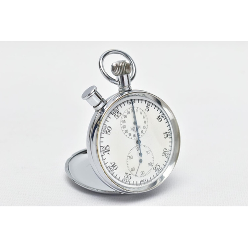 38 - A 'HEUER' SPLIT SECONDS POCKET STOPWATCH, a hand wound movement, round white dial signed 'Heuer', Ar... 