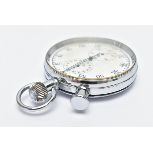 38 - A 'HEUER' SPLIT SECONDS POCKET STOPWATCH, a hand wound movement, round white dial signed 'Heuer', Ar... 