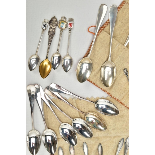 48 - A QUANTITY OF WHITE METAL SPOONS, ETC, MOST STAMPED 800, including a set of twelve large teaspoons, ... 