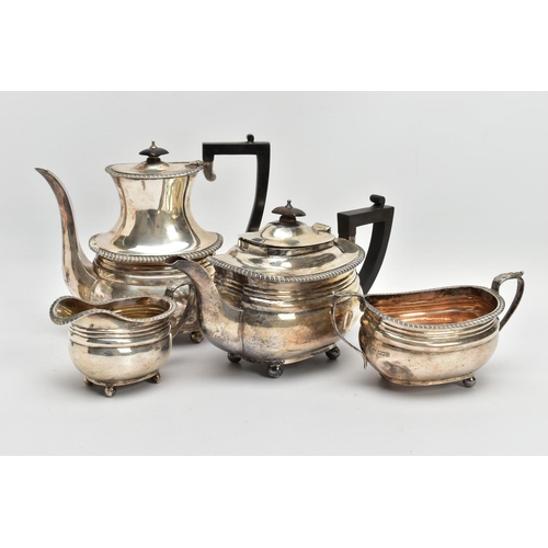 56 - A GEORGE V GOLDSMITHS AND SILVERSMITHS COMPANY LIMITED SILVER FOUR PIECE TEA AND COFFEE SERVICE, gad... 