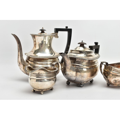 56 - A GEORGE V GOLDSMITHS AND SILVERSMITHS COMPANY LIMITED SILVER FOUR PIECE TEA AND COFFEE SERVICE, gad... 