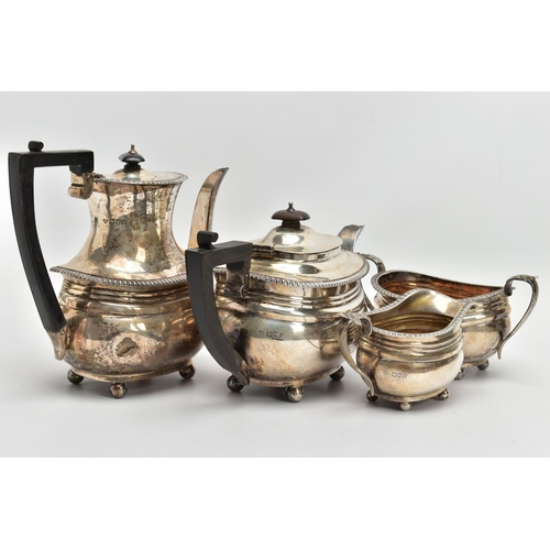 56 - A GEORGE V GOLDSMITHS AND SILVERSMITHS COMPANY LIMITED SILVER FOUR PIECE TEA AND COFFEE SERVICE, gad... 