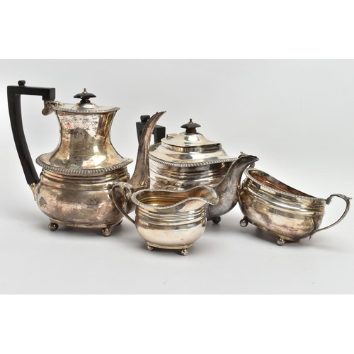 56 - A GEORGE V GOLDSMITHS AND SILVERSMITHS COMPANY LIMITED SILVER FOUR PIECE TEA AND COFFEE SERVICE, gad... 