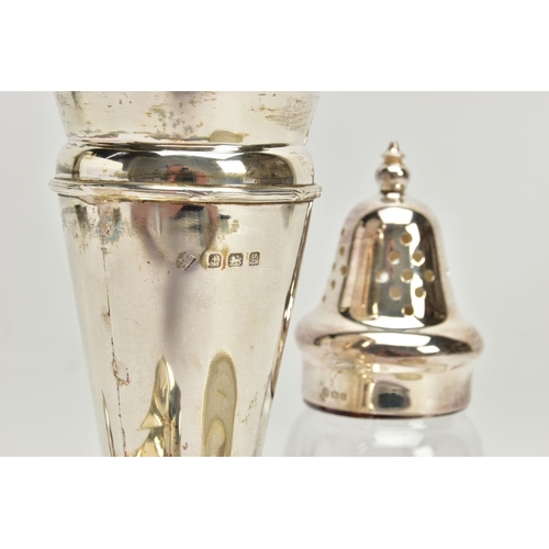 64 - A PARCEL OF SILVER AND SILVER MOUNTED ITEMS, comprising a George V sauce boat, on three cabriole leg... 