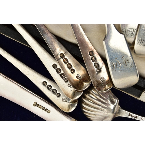 69 - A PARCEL OF  LATE 18TH, 19TH AND 20TH CENTURY SILVER FLATWARE AND CUTLERY, including a pair of Georg... 