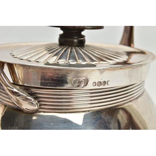 78 - A LATE VICTORIAN SILVER SPIRIT KETTLE ON STAND, of oval form, basket weave insulation, the pull off ... 