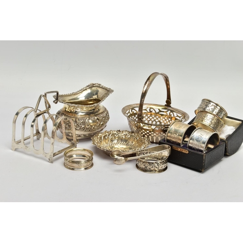 83 - A PARCEL OF VICTORIAN AND 20TH CENTURY SILVER, comprising an Edwardian oval bon bon basket with swin... 