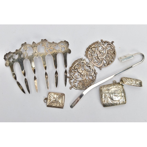 84 - A SMALL PARCEL OF VICTORIAN AND LATER SILVER, comprising a British Airways Concorde bookmark, sponso... 