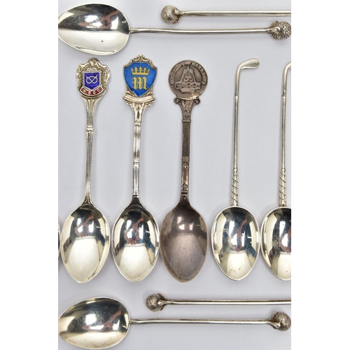 89 - AN ASSORTMENT OF ELIZABETH II SILVER GOLF TEASPOONS, to include eight 'Whittington Barracks Golf Clu... 