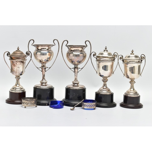 92 - AN ASSORTMENT OF GEORGE V SILVER SPORTING TROPHIES, to include three lidded 'Marmion Tennis Club' do... 