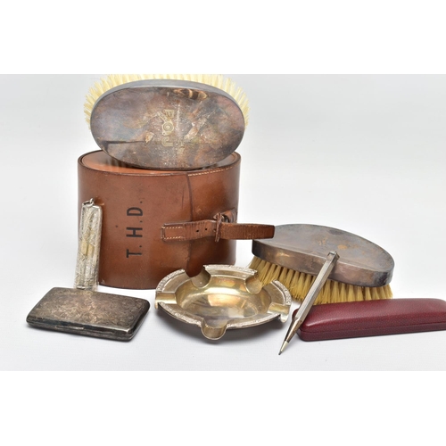 99 - A PARCEL OF SILVER, including a George V 9ct gold mounted amber bakelite cigar holder fitted in a si... 