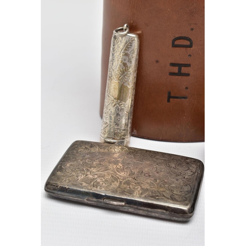 99 - A PARCEL OF SILVER, including a George V 9ct gold mounted amber bakelite cigar holder fitted in a si... 