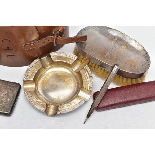 99 - A PARCEL OF SILVER, including a George V 9ct gold mounted amber bakelite cigar holder fitted in a si... 