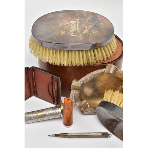 99 - A PARCEL OF SILVER, including a George V 9ct gold mounted amber bakelite cigar holder fitted in a si... 